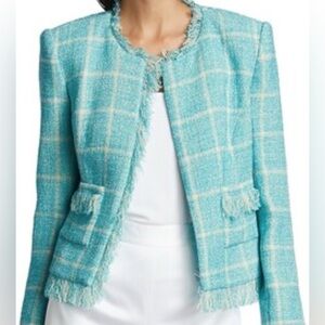 L'AGENCE Aqua Check Tweed Blazer